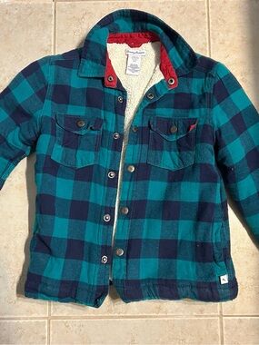 Sherpa-Lined Plaid Button Tommy Bahama Jacket in Teal & Navy